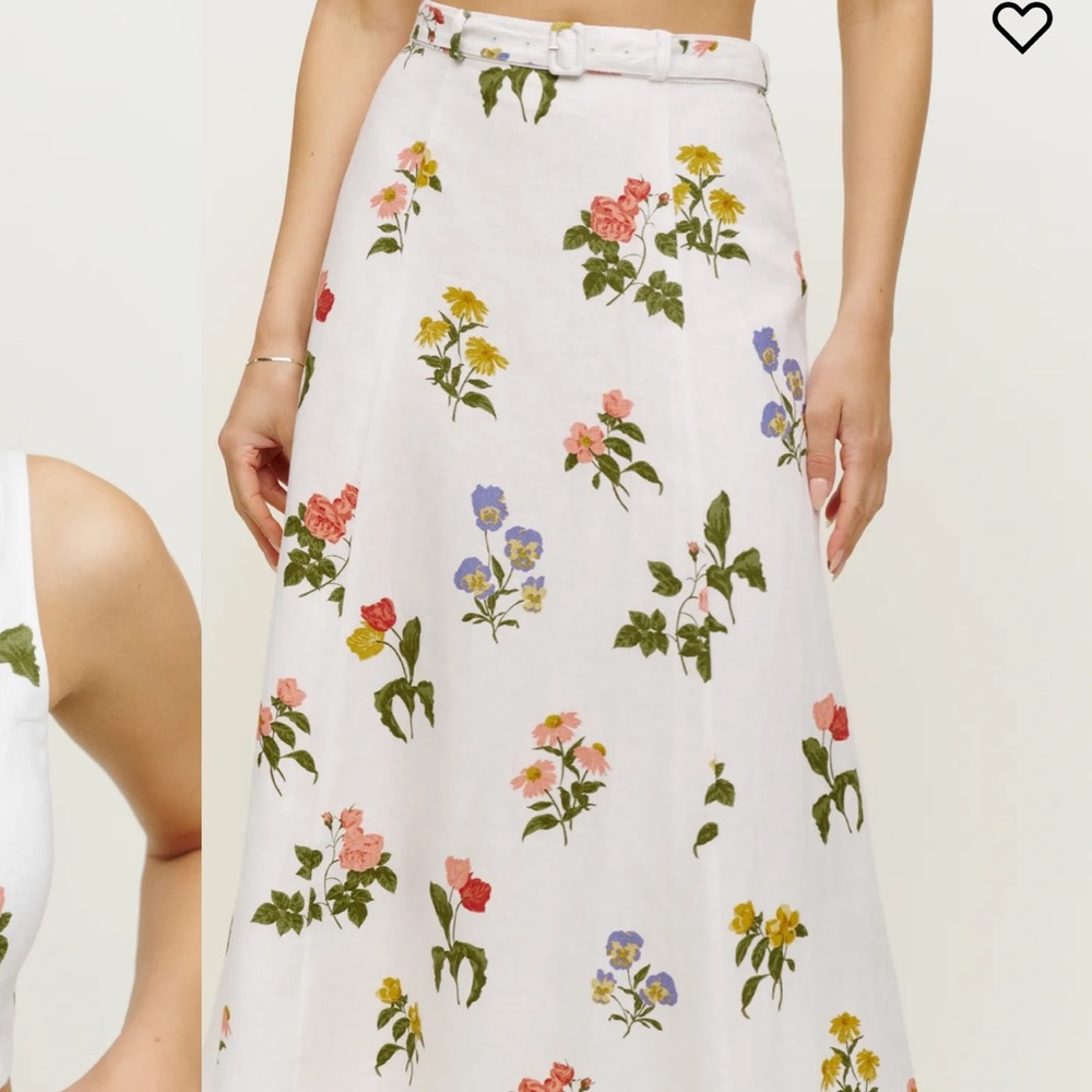 NWT Reformation Cole Two Piece, size 6, white linen floral, crop top skirt - Picture 5 of 13